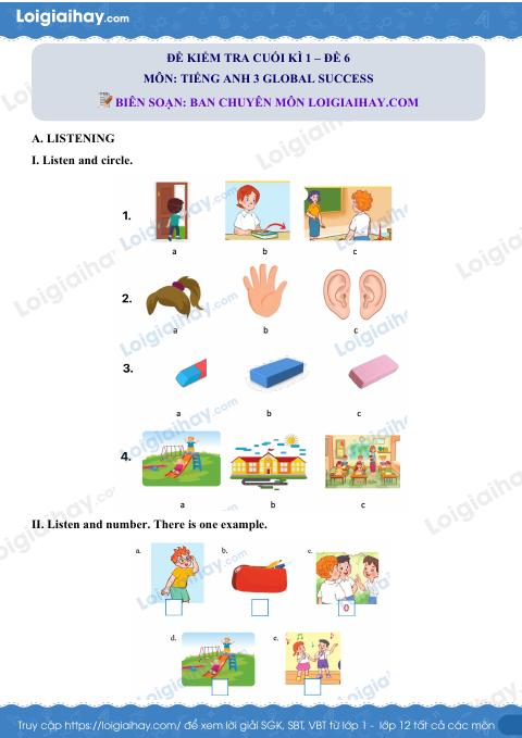 Đề thi học kì 1 Tiếng Anh 3 Global Success - Đề số 7